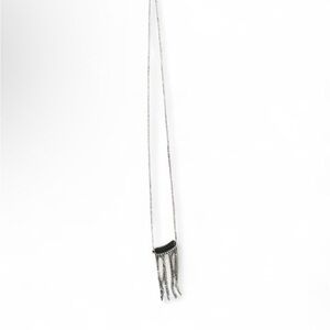 Silver Chain 19” Necklace with Black Accent and Fringe